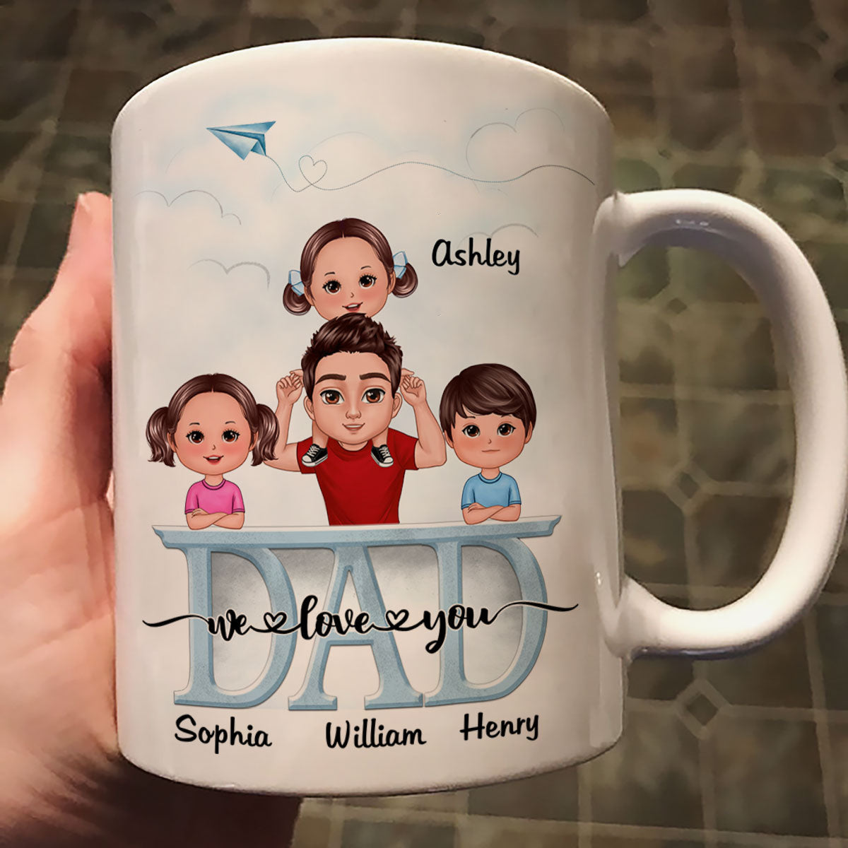 Doll Dad And Kid Piggyback Dad I Love You Personalized Mug