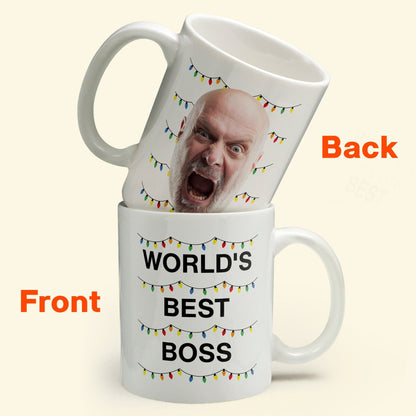 World'S Best Boss Funny Xmas Lights Custom Face - Personalized Photo Mug