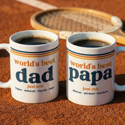 World's Best Dad Grandpa Papa Retro 70s Father's Day Gift With Kids' Names - Personalized Mug