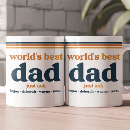 World's Best Dad Grandpa Papa Retro 70s Father's Day Gift With Kids' Names - Personalized Mug