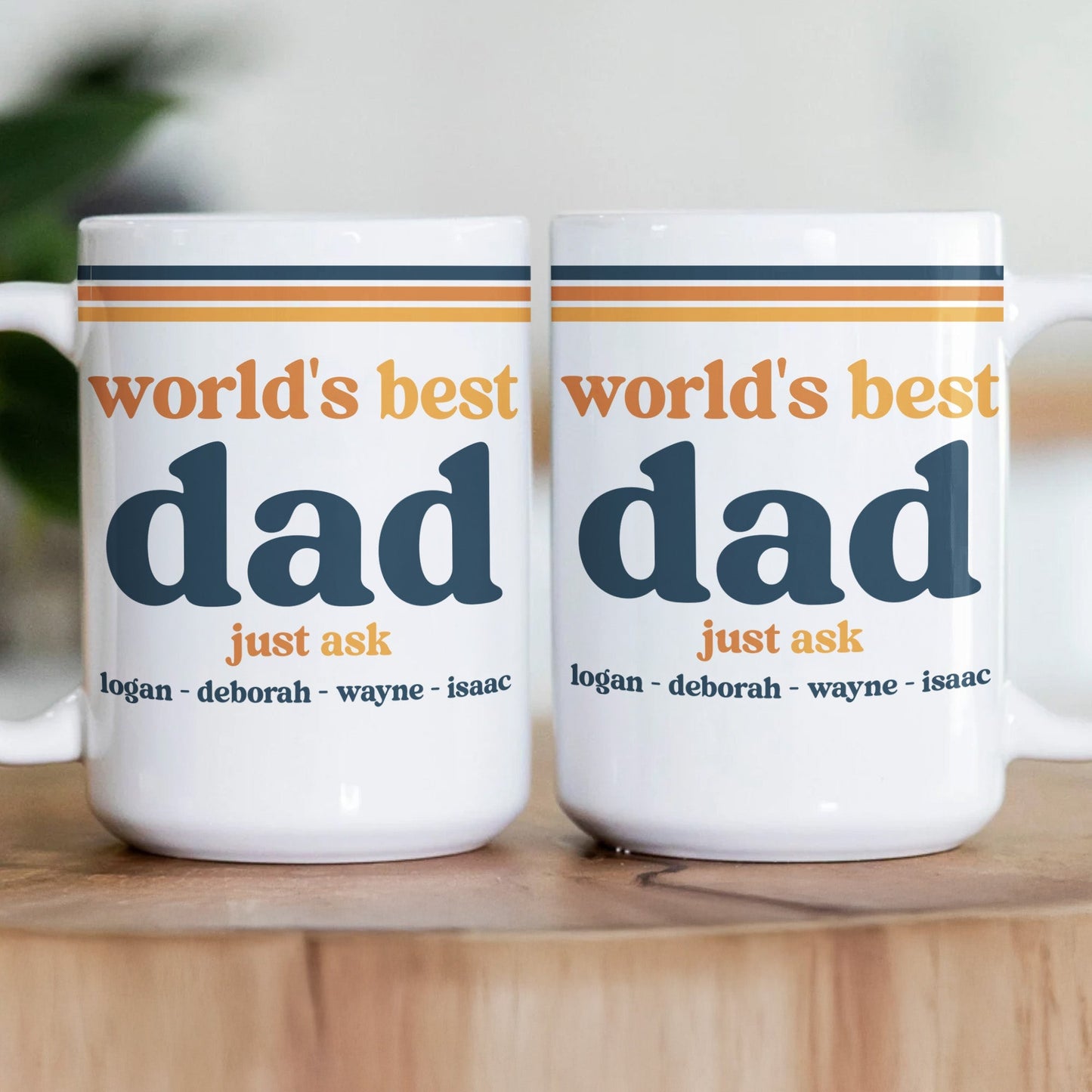 World's Best Dad Grandpa Papa Retro 70s Father's Day Gift With Kids' Names - Personalized Mug