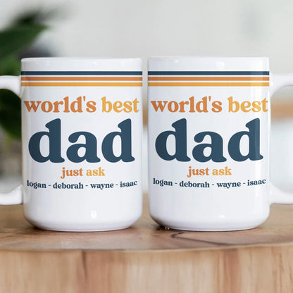 World's Best Dad Grandpa Papa Retro 70s Father's Day Gift With Kids' Names - Personalized Mug