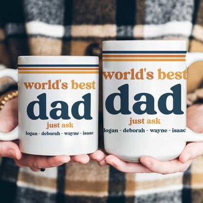World's Best Dad Grandpa Papa Retro 70s Father's Day Gift With Kids' Names - Personalized Mug