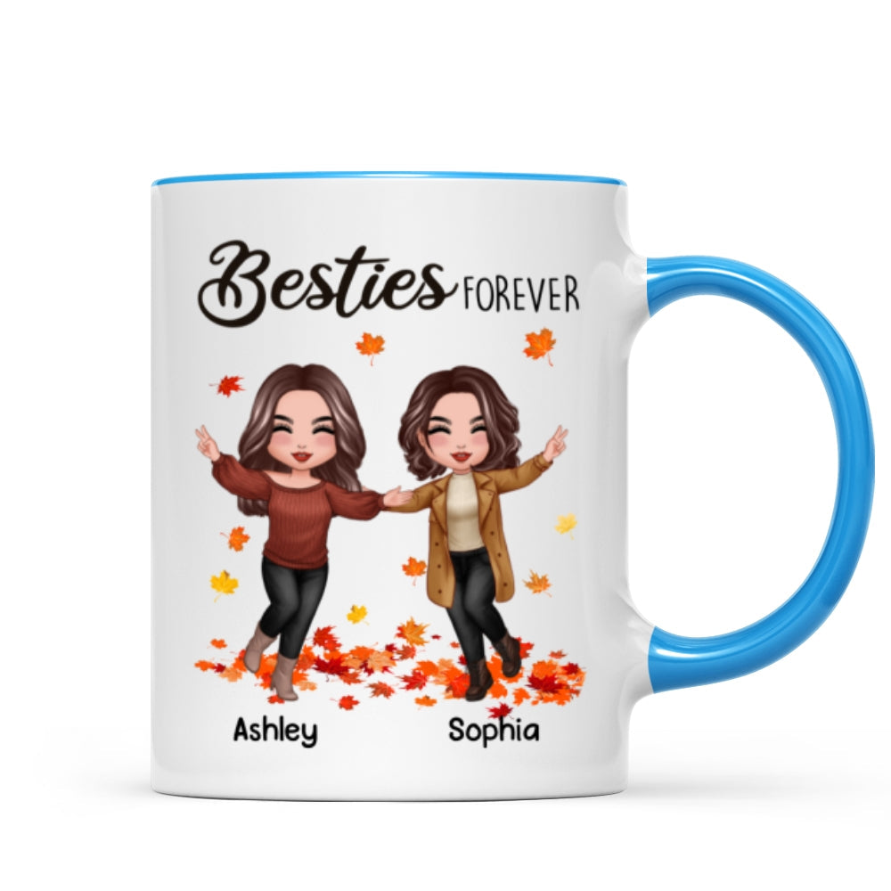 Fall Season Happy Doll Besties Playing With Autumn Leaves Personalized Mug