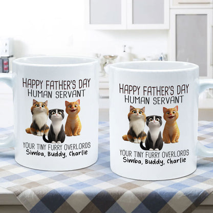 Happy Father's Day Human Servant Cartoon Funny Cats Personalized Mug, Gift For Cat Dad