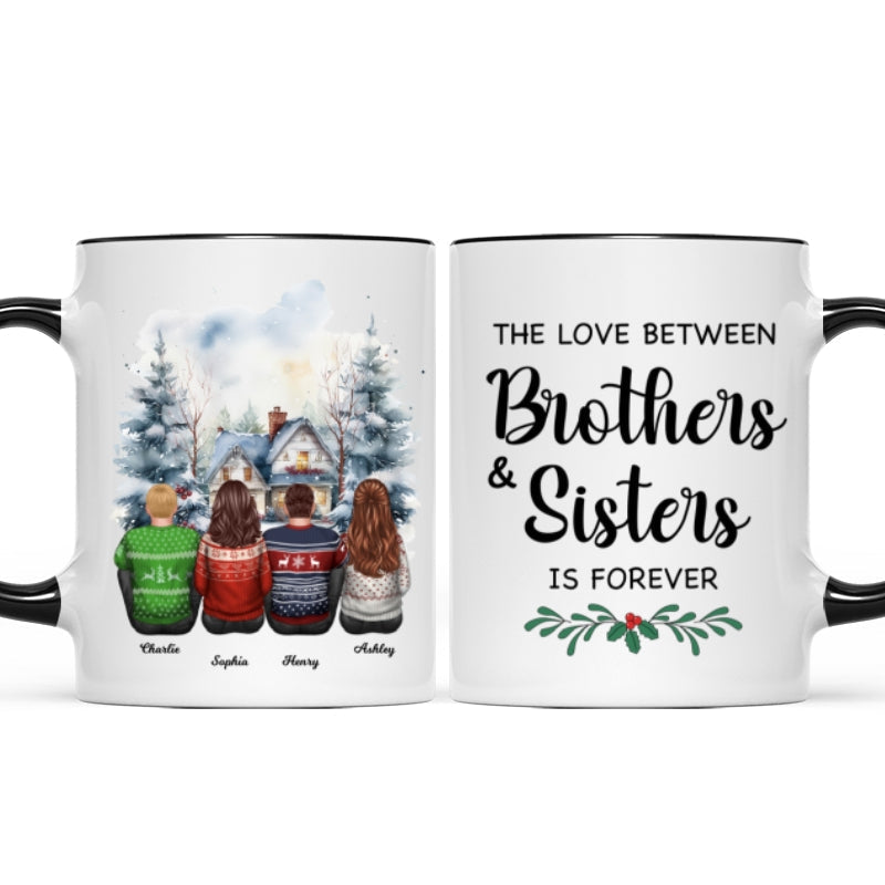 Brother Sisters Watercolor Christmas House Personalized Mug, Christmas Gift for Siblings