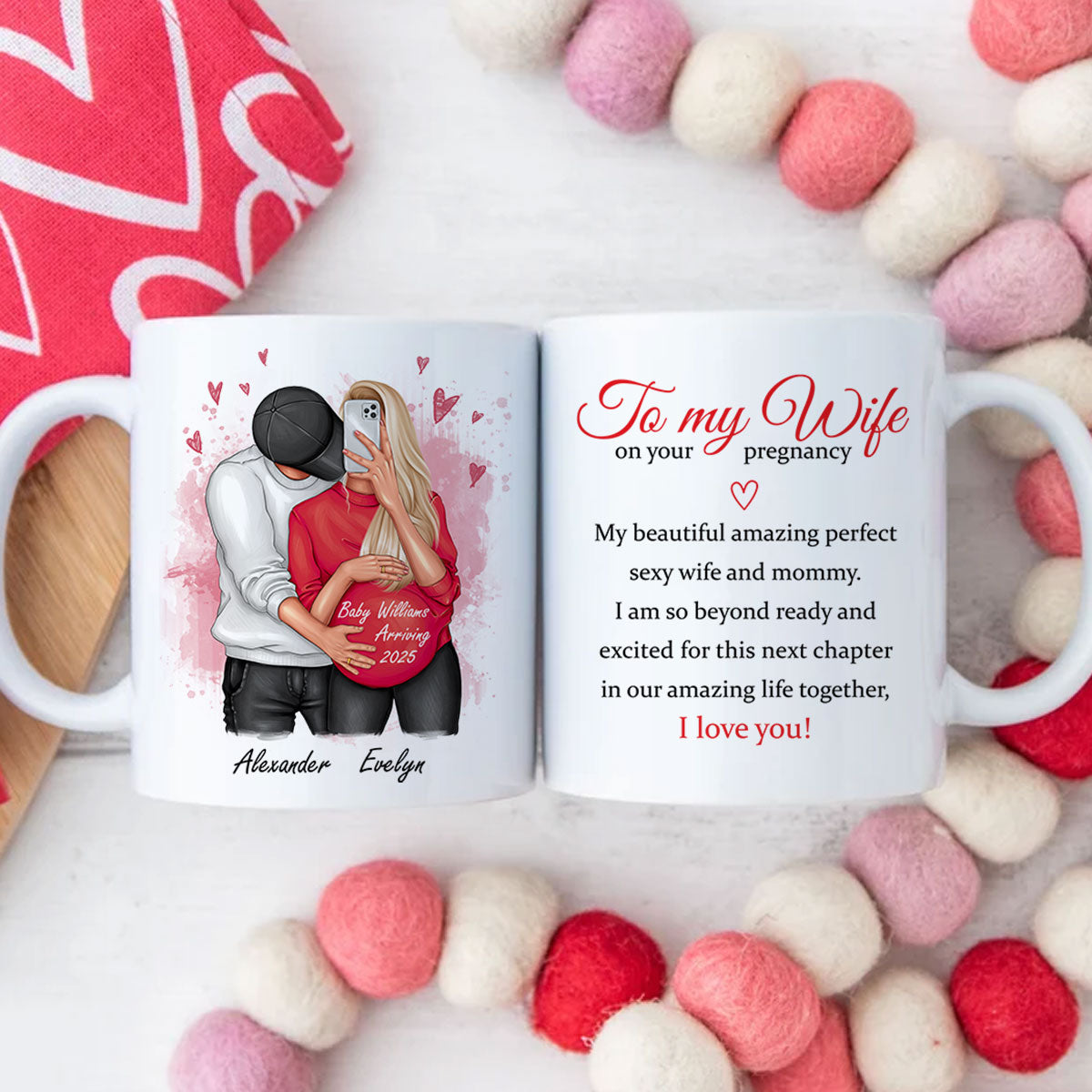 Personalized Pregnant Wife Mug, Hugging Couple, Expecting From Husband Gift, Mom To Be Vday Gift, Romantic Pregnancy Gift