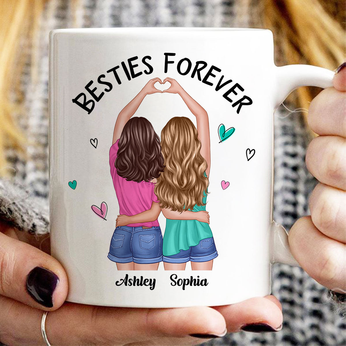 Back View Heart Hands Besties Forever Personalized Mug