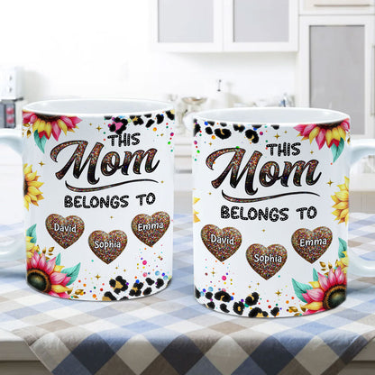 This Mom Belongs To Colorful Glitter Personalized Mug