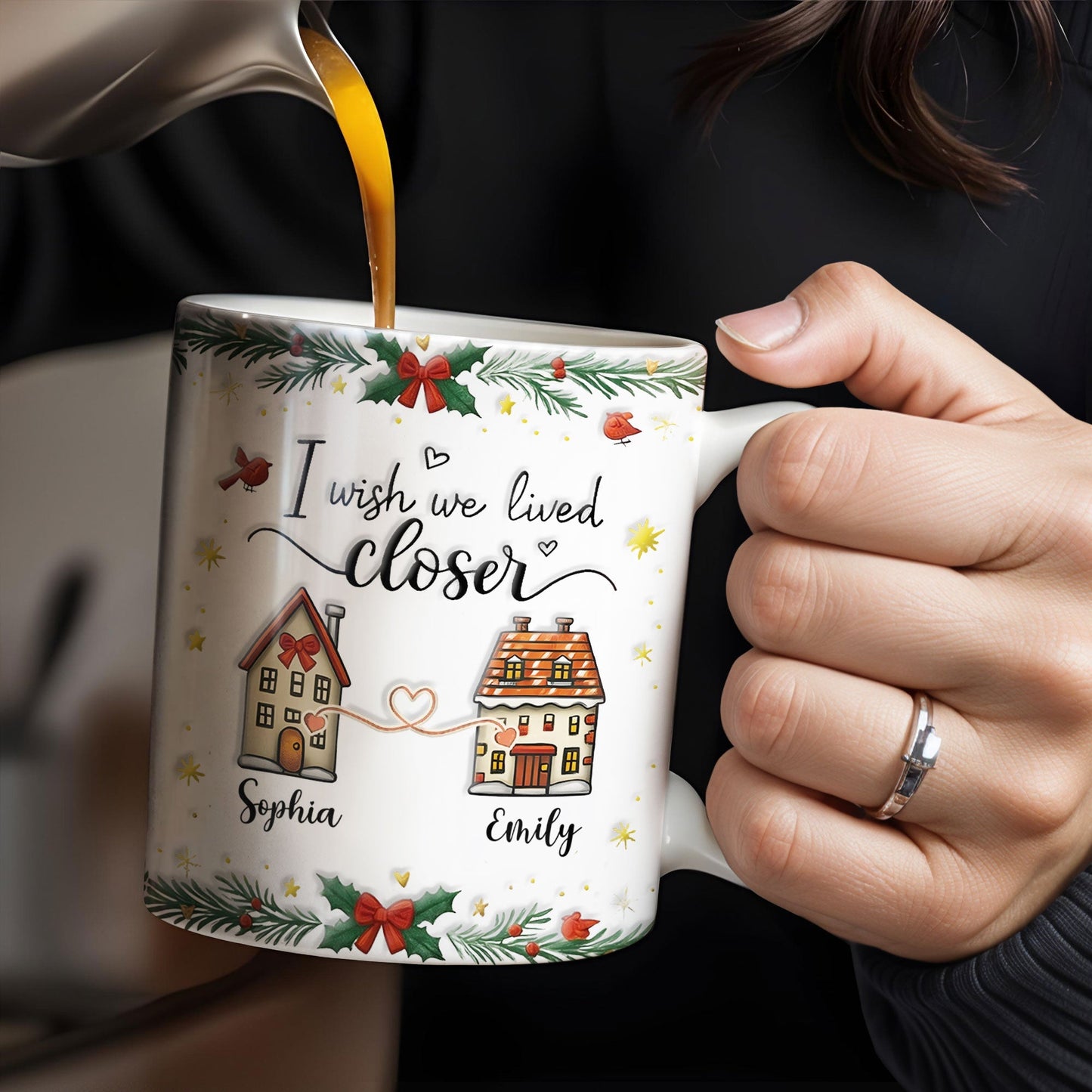 I Wish We Lived Closer, Houses And Hearts - Personalized Custom Coffee Mug - XMAS042_MG
