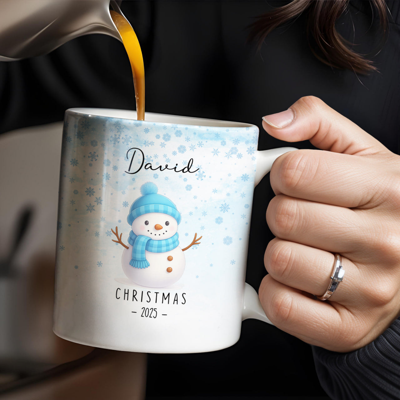 Christmas Snowman And Snowflakes Design - Personalized Custom Coffee Mug - XMAS083_MG