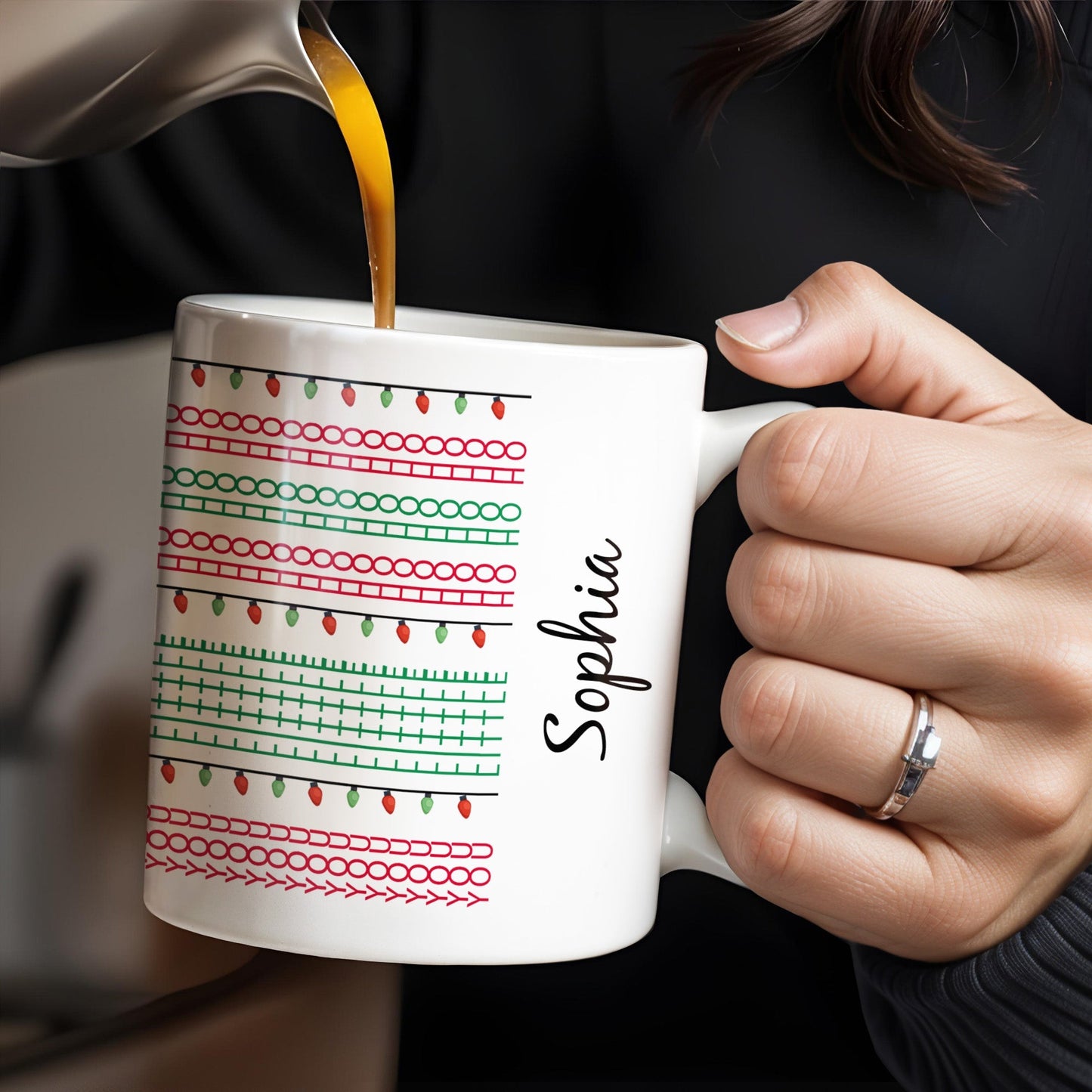 Customizable Name With Festive Light Strings - Personalized Custom Coffee Mug - XMAS155_MG