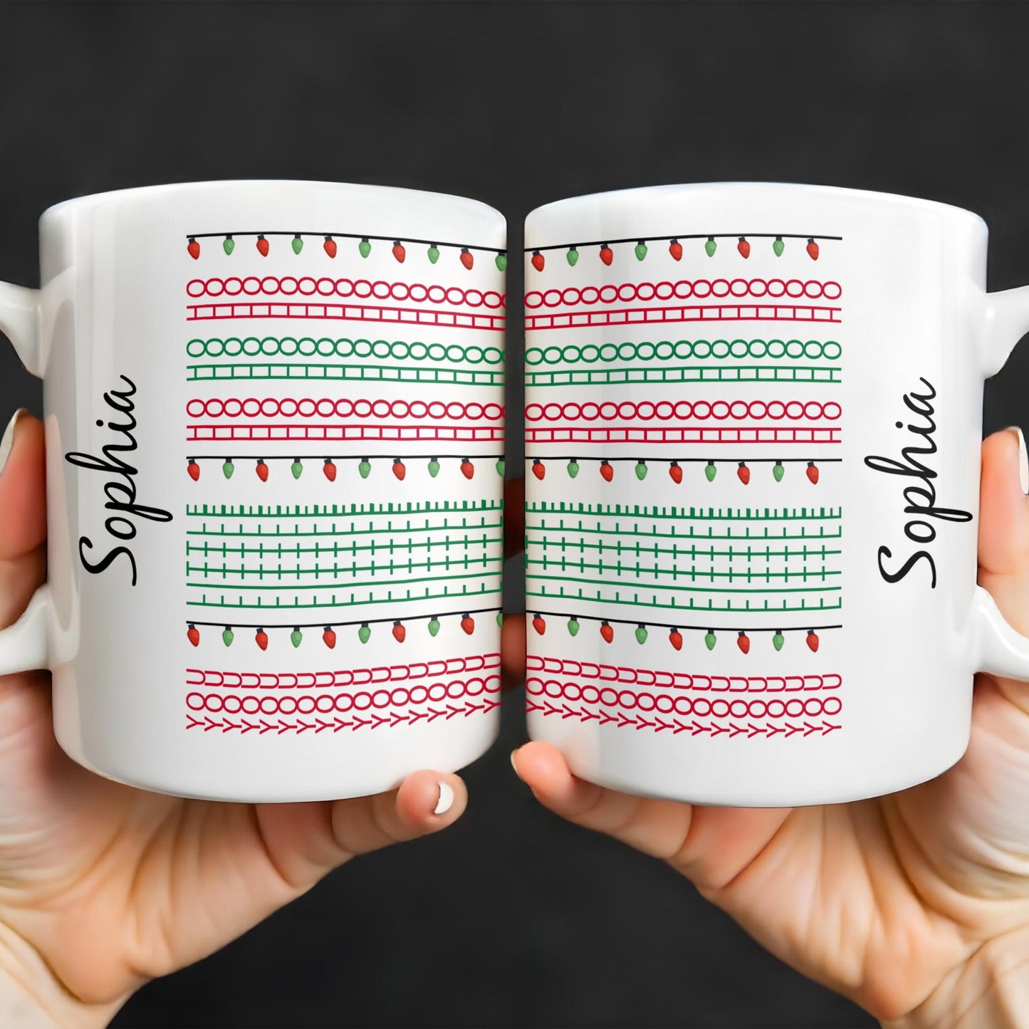 Customizable Name With Festive Light Strings - Personalized Custom Coffee Mug - XMAS155_MG