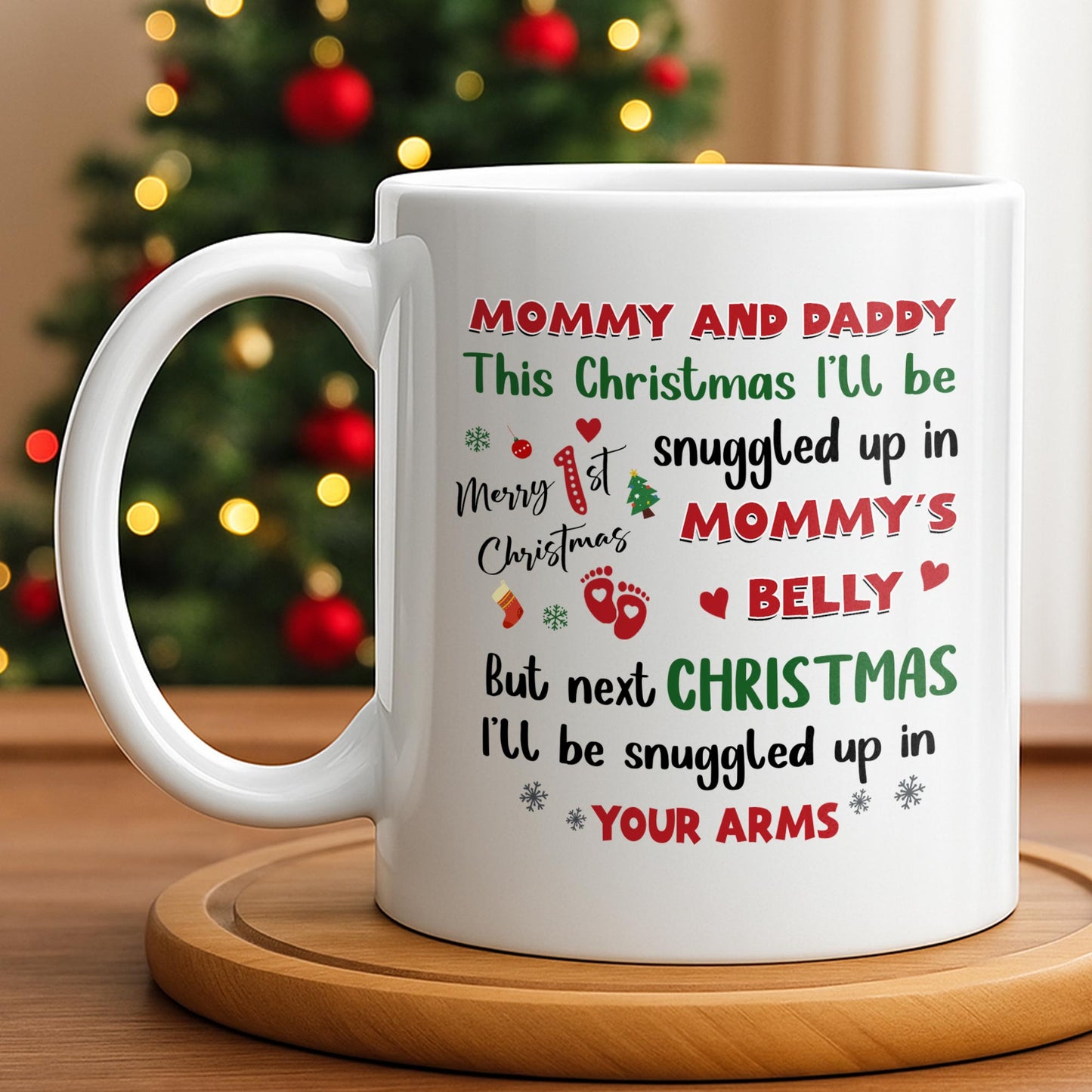 This Christmas Snuggled Up In Mommy's Belly, Baby Announcement - Personalized Custom Coffee Mug - XMAS208_MG