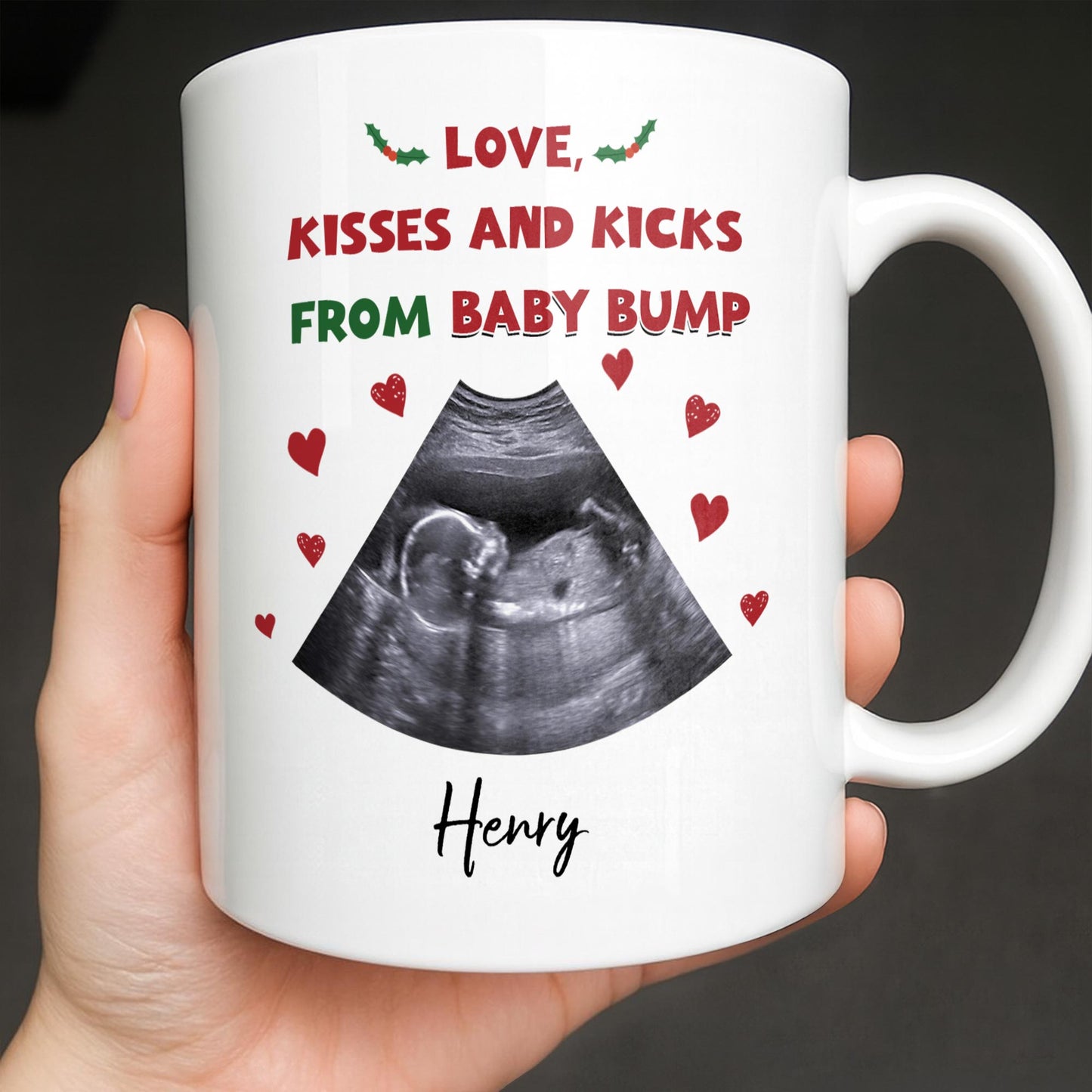 This Christmas Snuggled Up In Mommy's Belly, Baby Announcement - Personalized Custom Coffee Mug - XMAS208_MG
