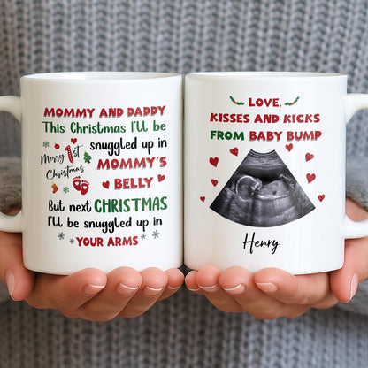 This Christmas Snuggled Up In Mommy's Belly, Baby Announcement - Personalized Custom Coffee Mug - XMAS208_MG