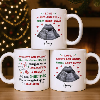This Christmas Snuggled Up In Mommy's Belly, Baby Announcement - Personalized Custom Coffee Mug - XMAS208_MG