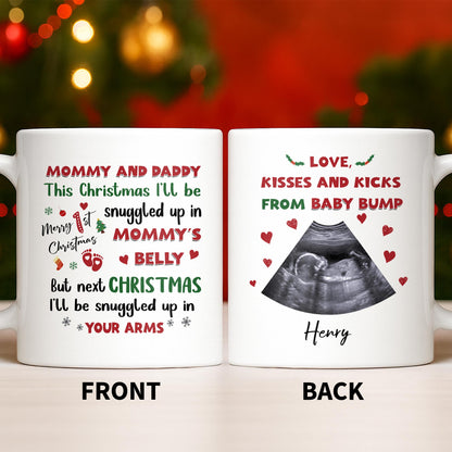 This Christmas Snuggled Up In Mommy's Belly, Baby Announcement - Personalized Custom Coffee Mug - XMAS208_MG