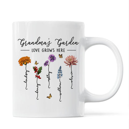 Grandma's Garden Love Grows Here Beautiful Birth Month Flower Gift For Grandma Mom Personalized Mug