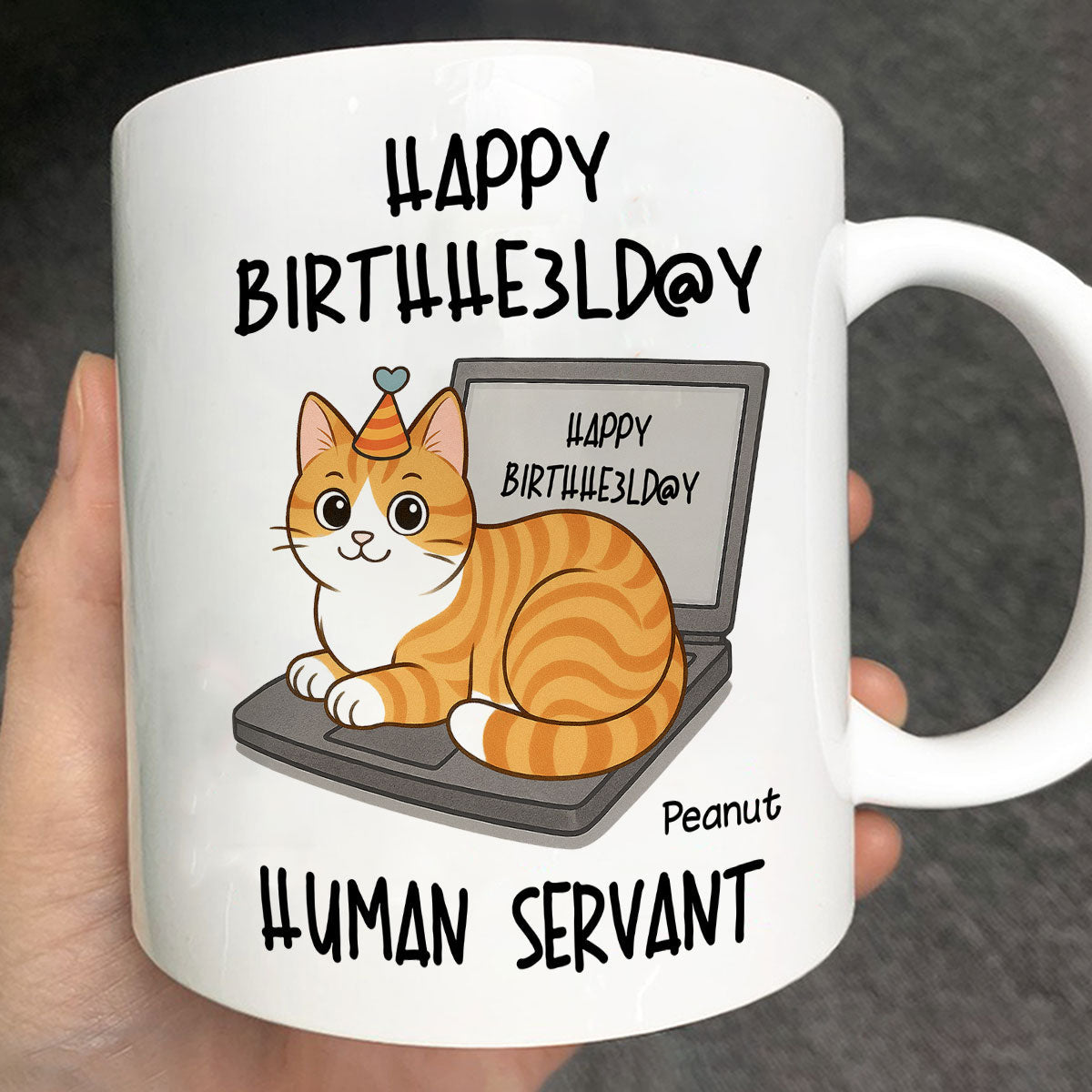 Good Morning Happy Father's Day Human Servant Funny Cats Sitting On Laptop Personalized Mug