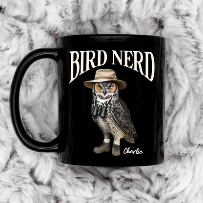 Bird Nerd Funny Bird Watcher, Bird Twitcher Gift for Bird Lover Personalized Black Mug