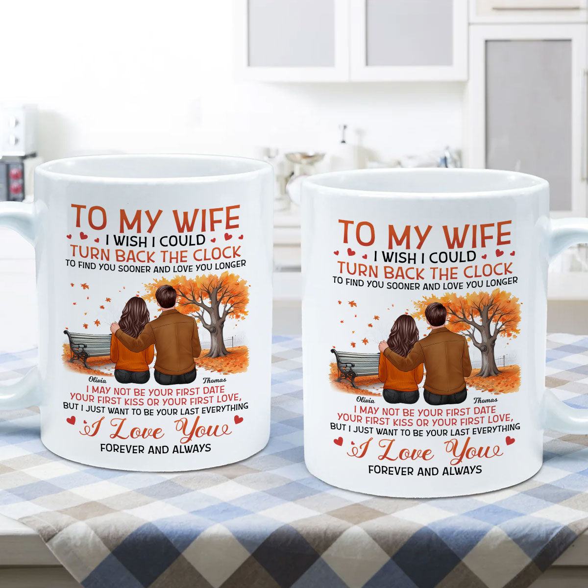 To My Wife Husband Fall Season Couple Sitting Back View Personalized Mug