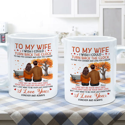 To My Wife Husband Fall Season Couple Sitting Back View Personalized Mug