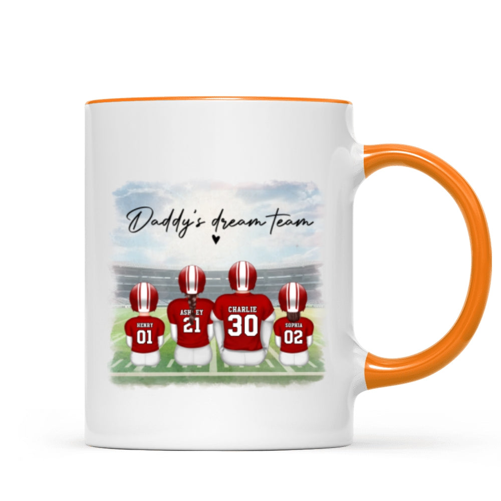 Daddy's Team Football Family Sitting Personalized Mug, Father's Day Gift For Dad, Grandpa, Husband