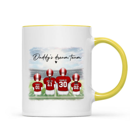 Daddy's Team Football Family Sitting Personalized Mug, Father's Day Gift For Dad, Grandpa, Husband