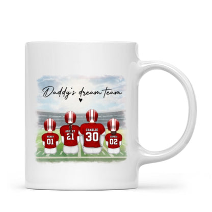 Daddy's Team Football Family Sitting Personalized Mug, Father's Day Gift For Dad, Grandpa, Husband