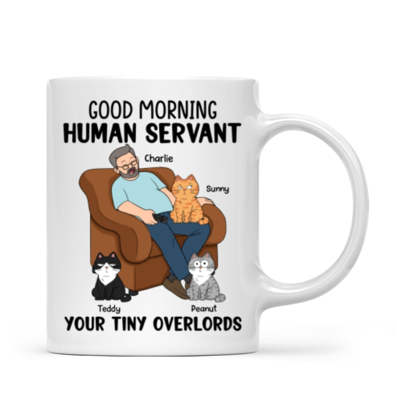 Happy Father's Day Human Servant Cat Dad Asleep Funny Cats Personalized Mug