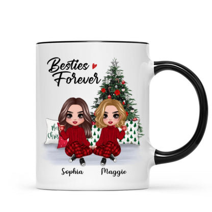 Doll Besties Best Friends Sitting Beside Christmas Tree Personalized Mug