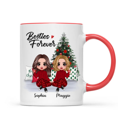 Doll Besties Best Friends Sitting Beside Christmas Tree Personalized Mug
