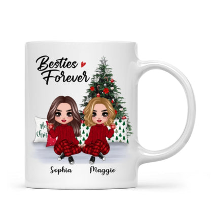 Doll Besties Best Friends Sitting Beside Christmas Tree Personalized Mug