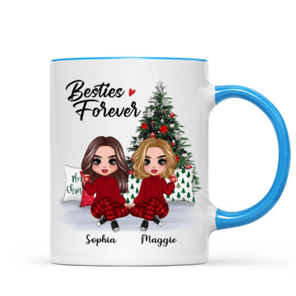 Doll Besties Best Friends Sitting Beside Christmas Tree Personalized Mug