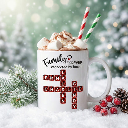 Family Forever Connected by Heart 3D Crystal Crossword - Personalized Mug - Sentimental Gift for for Loved Ones