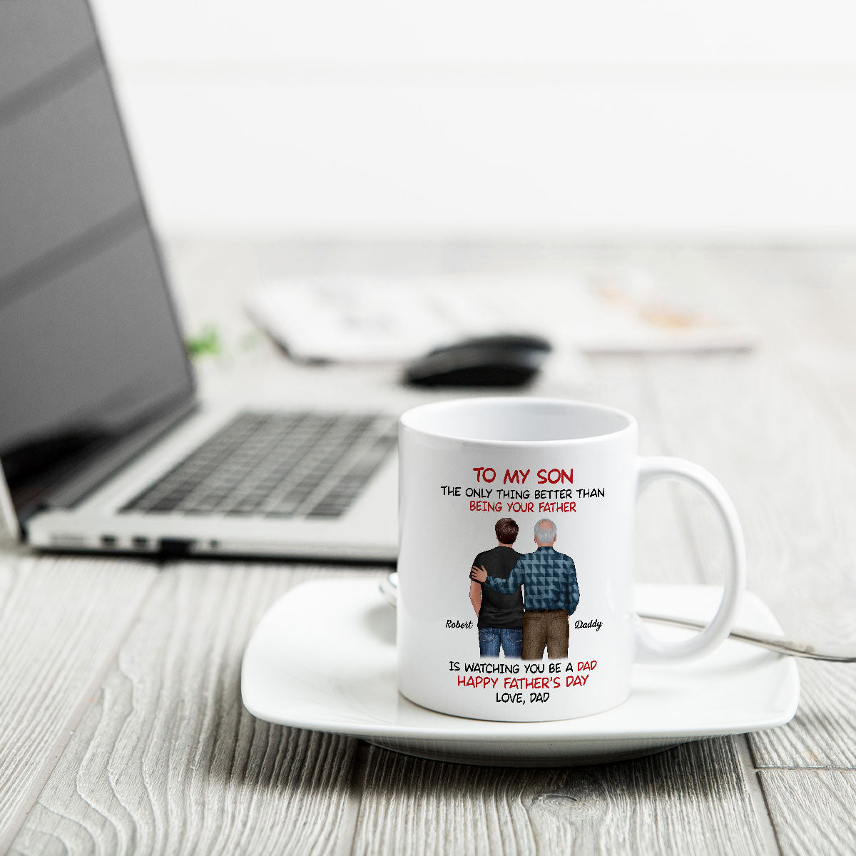To My Son From Dad Happy Father's Day Back View Personalized Mug
