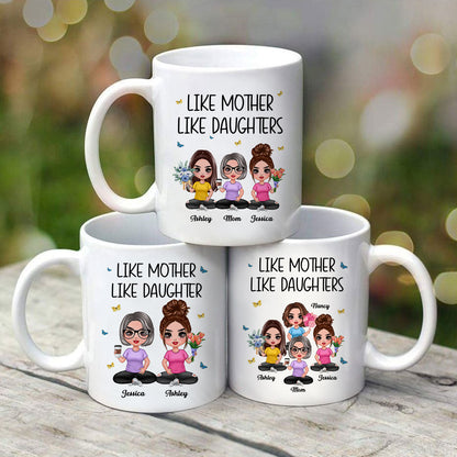 Mother Daughter Doll Sitting Flowers Mother's Day Gift Personalized Mug