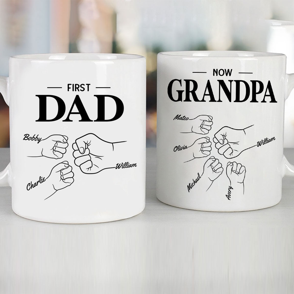 First Dad Now Grandpa Fist Bump Outline Father's Day Gift Personalized Mug
