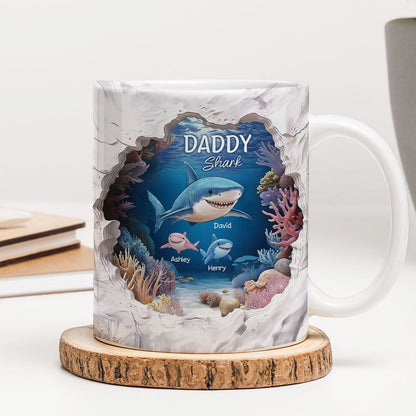 Daddy Shark Personalized 3D Effect Mug, Father's Day Gift for Dad