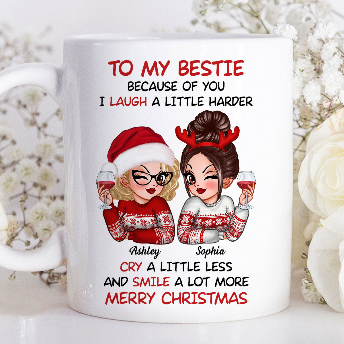 To My Bestie Sassy Girls Personalized Mug, Funny Christmas Gift For Sisters
