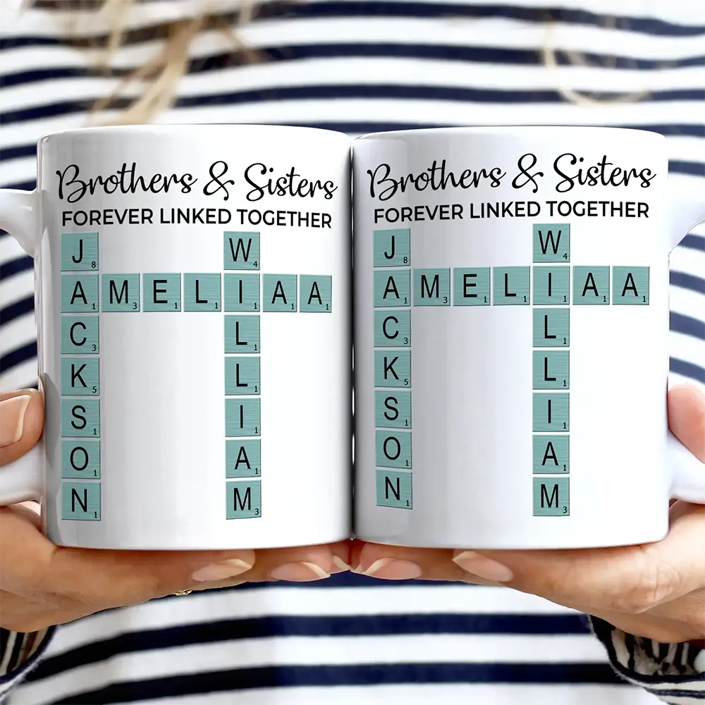 Sibling Brothers & Sisters Forever Linked Together Crossword Scrabble - Personalized Mug