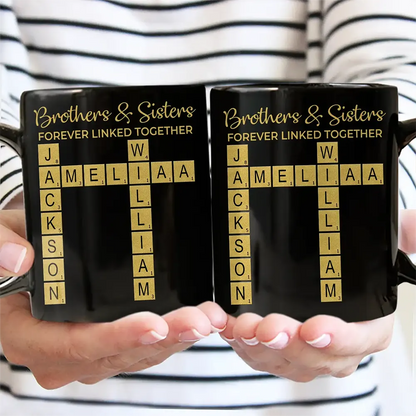 Sibling Brothers & Sisters Forever Linked Together Crossword Scrabble - Personalized Mug