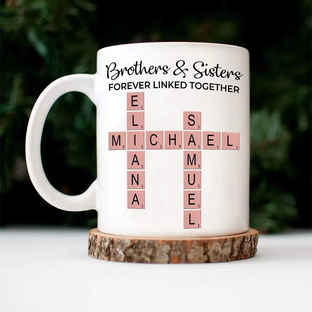 Sibling Brothers & Sisters Forever Linked Together Crossword Scrabble - Personalized Mug