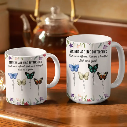 Sisters Are Like Butterflies - Personalized White Edge-to-Edge Mug