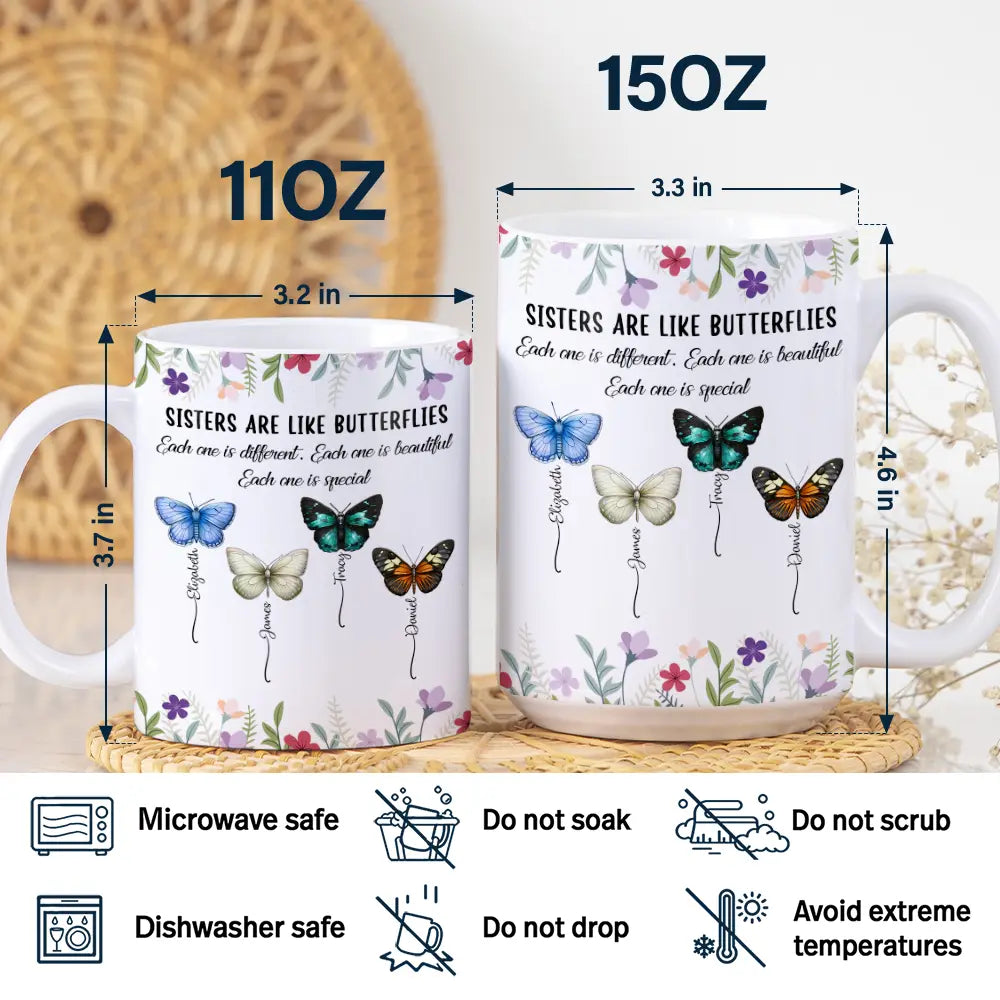 Sisters Are Like Butterflies - Personalized White Edge-to-Edge Mug