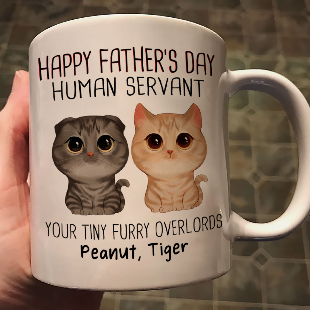 Watercolor Cute Cats Happy Father's Day Cat Human Servant Personalized Mug