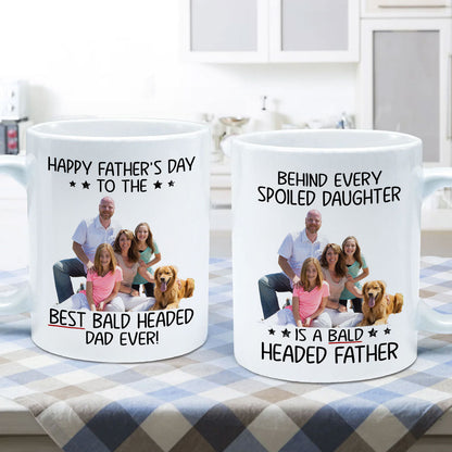 Behind Spoiled Daughter Is Bald Headed Father Photo Inserted Funny Father's Day Gift For Dad Personalized Mug