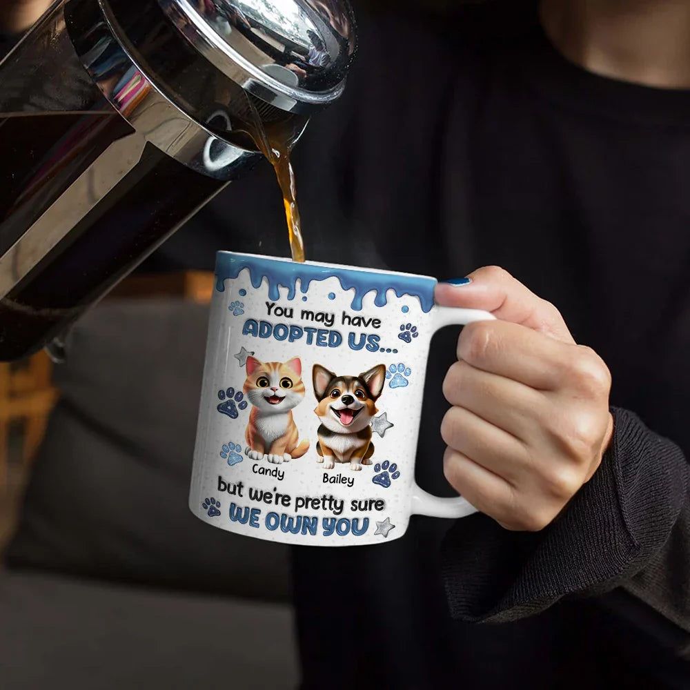 You May Have Adopted Us 3D Effect Dog Cat - Personalized White Edge-to-Edge Mug