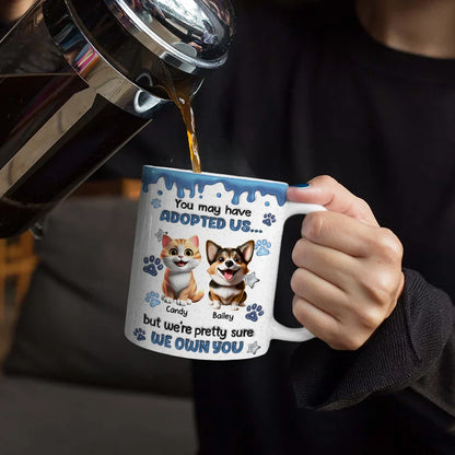 You May Have Adopted Us 3D Effect Dog Cat - Personalized White Edge-to-Edge Mug